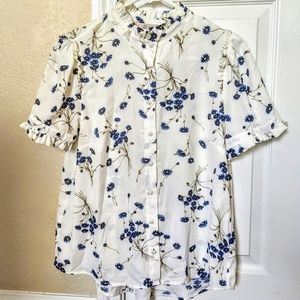 💙RARE Blue Cornflower Floral Print Blouse Ruche